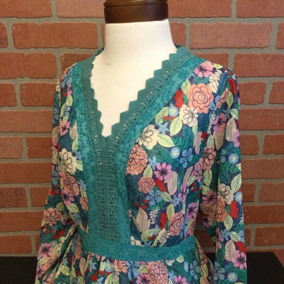 Matilda Jane Women's boho top size M floral sheer lace trim long sleeve - Picture 3 of 7